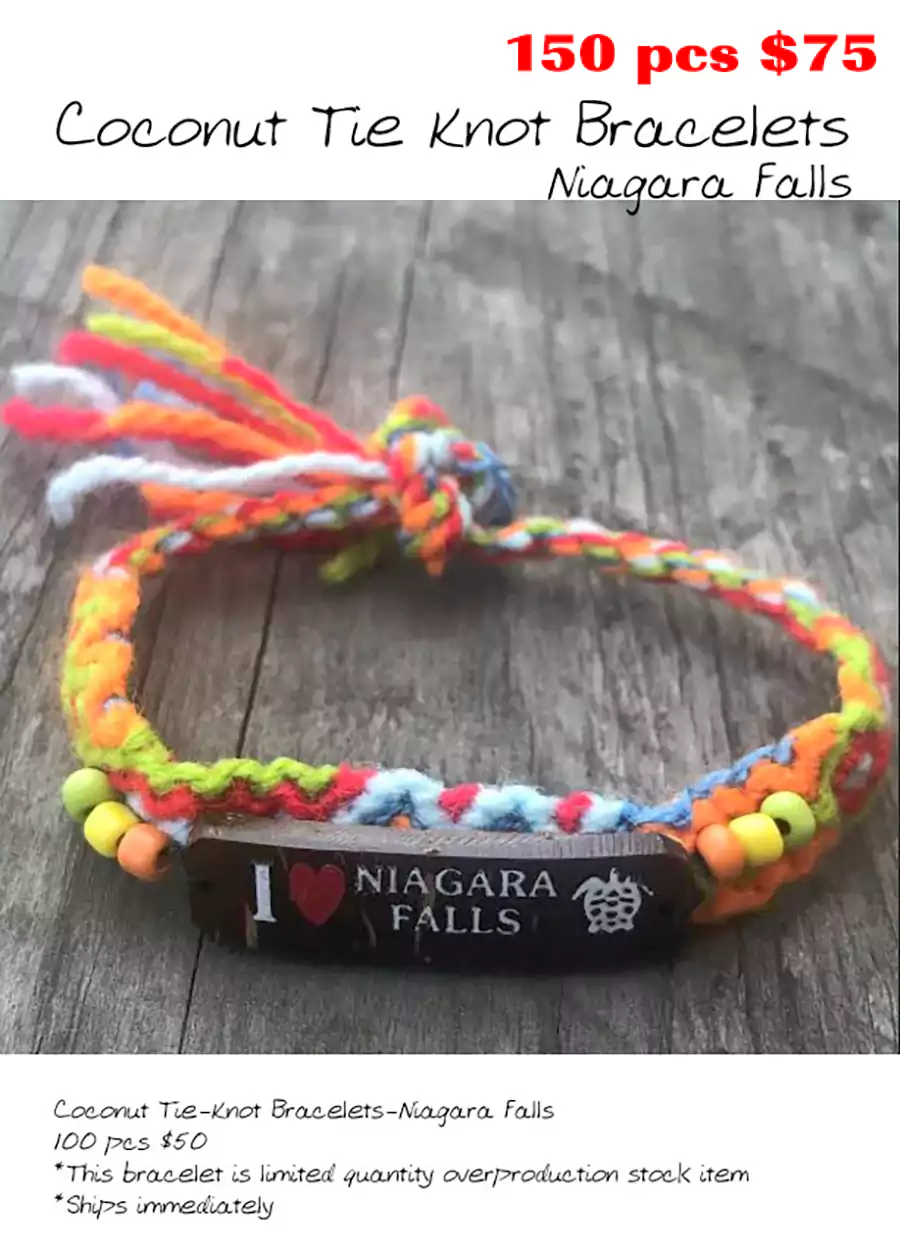 Coconut Tie Knot Bracelets-Niagara Falls - Closeout 150 Pcs.